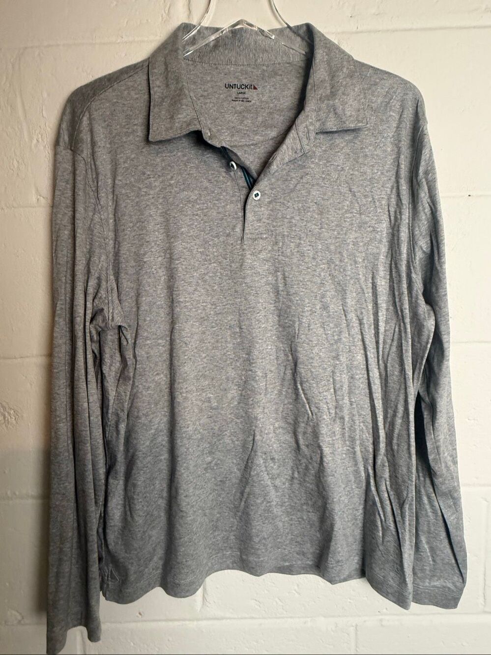 UNTUCKit Men’s Large Damaschino Long Sleeve Polo Shirt Gray 100% Cotton